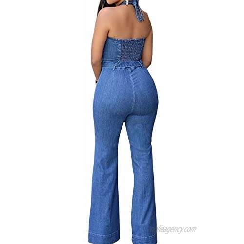 Sexyshine Women's Blue Denim Long Leg Jumpsuit Romper Casual Jeans Playsuit Overalls