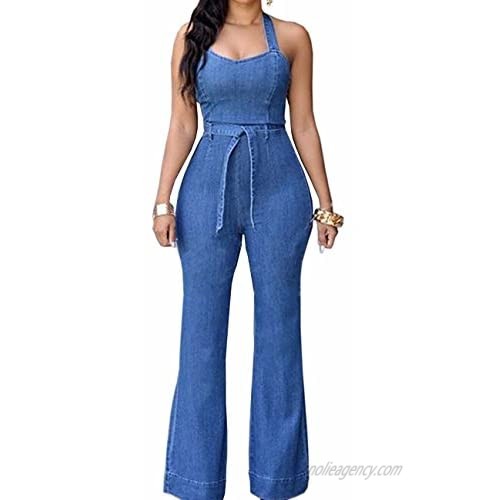 Sexyshine Women's Blue Denim Long Leg Jumpsuit Romper Casual Jeans Playsuit Overalls