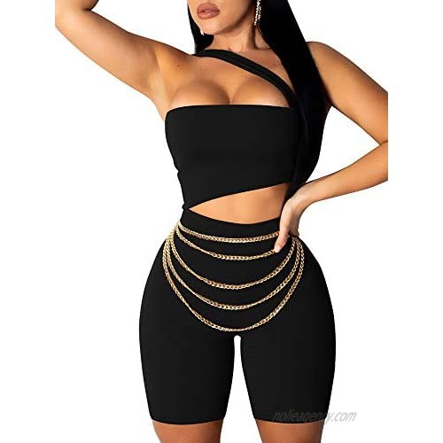 ZileZile Women's Sexy Cut Out One Shoulder Crop Tank Top Club Bodycon Romper