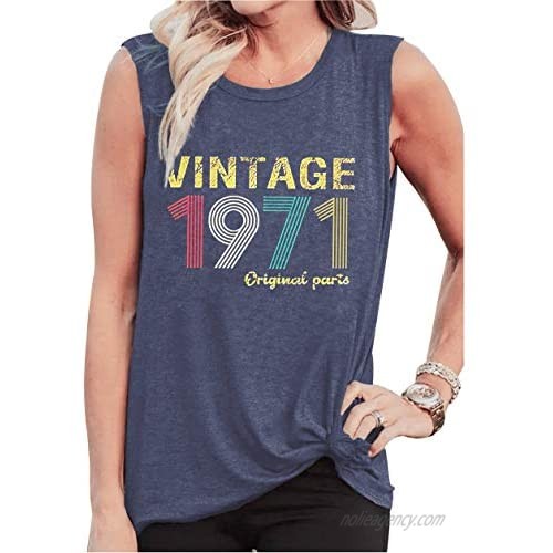 50th Birthday Gift Shirt Women Vintage 1971 Original Parts Sleeveless Tank Shirts Retro 50th Birthday Party Tank Tops