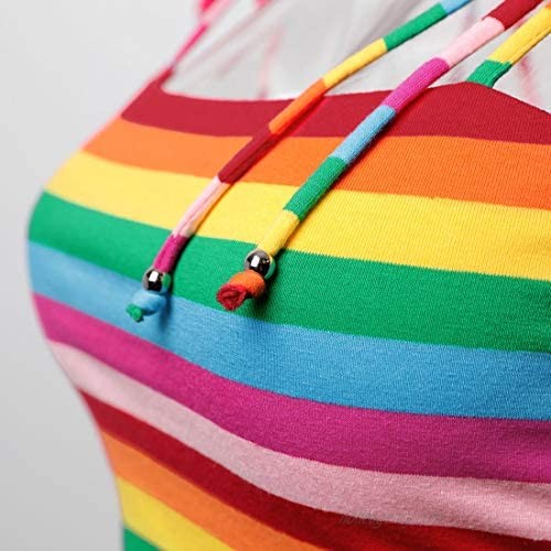 Allegra K Women's Rainbow Striped Tie Spaghetti Straps Cami Tube Top Sleeveless Summer Crop Tops