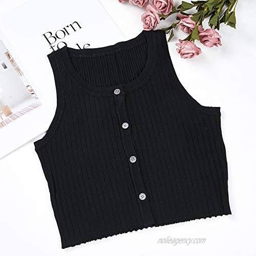 Aoysky Women's Ribbed Crop Tank Tops Summer Sleeveless Button Up Knit Camisole Vest Shirts
