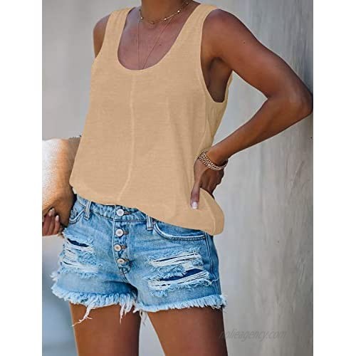 Febriajuce Women's Scoop Neck Tank Top Basic Sleeveless Shirts Summer Casual Loose Tees