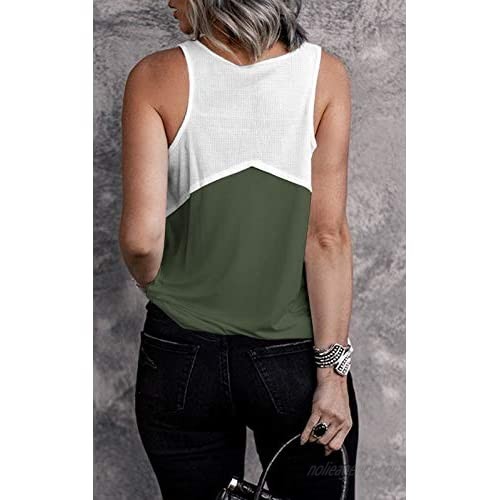 Ferbia Women Sleeveless Tank Top Loose Summer Shirt Casual Waffle Henley Button Down Knit Scoop Neck Ribbed Tee
