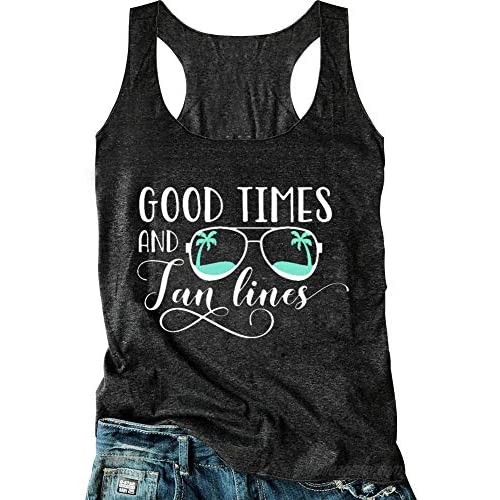 Good Times and Tan Lines Funny Racerback Tank Tops for Women Summer Beach Tank Top Teen Girls Vacation Tees Vest