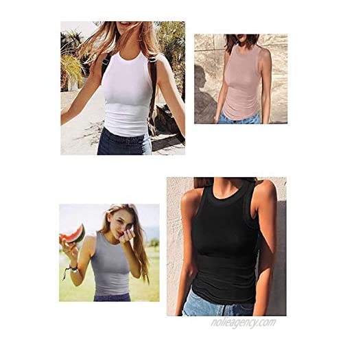 JOSENLY Women Tank Tops Summer Sleeveless Basic Top Shirt Slim Knit Ribbed Racerback Blouses