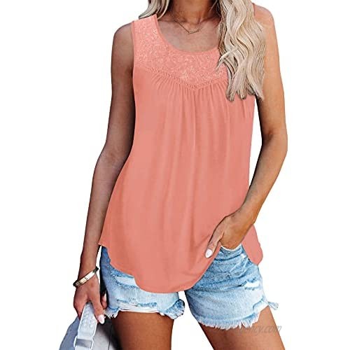 PINKMSTYLE Womens Plus Size Crochet Lace Crew-Neck Tank Tops Casual Loose Sunmmer Sleeveless Tops S-3XL
