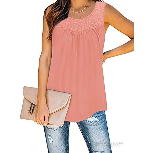 PINKMSTYLE Womens Plus Size Crochet Lace Crew-Neck Tank Tops Casual Loose Sunmmer Sleeveless Tops S-3XL