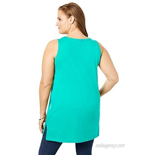 Roamans Women's Plus Size Button-Front Henley Ultimate Tunic Tank Top 100% Cotton Sleeveless Shirt