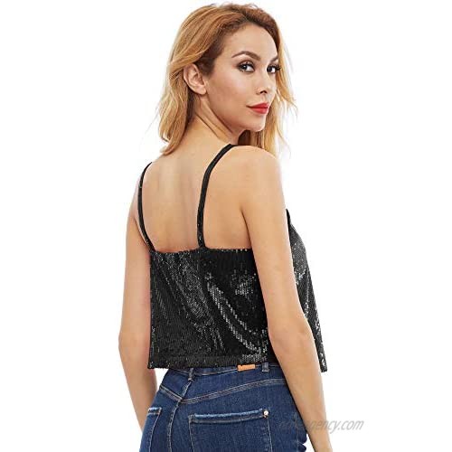 SATINIOR Women's Sequined Camisole Shining Glitter Crop Top Shimmer Sequin Club Crop Tank