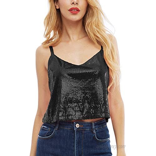 SATINIOR Women's Sequined Camisole Shining Glitter Crop Top Shimmer Sequin Club Crop Tank