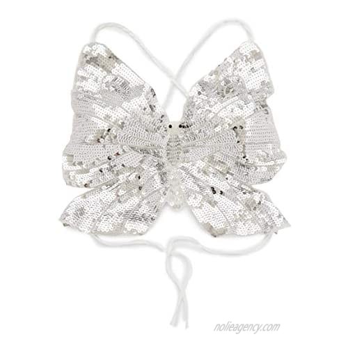 Sequin Butterfly Crop Top for Women (Silver One Size)