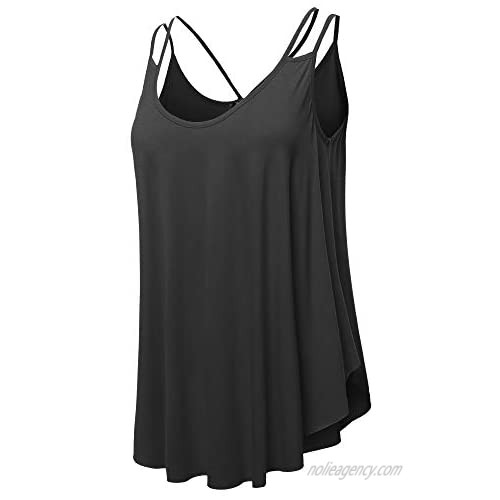 SSOULM Women's Loose Fit Flowy V Neck Sexy Pleated Cami Tank Top with Plus Size