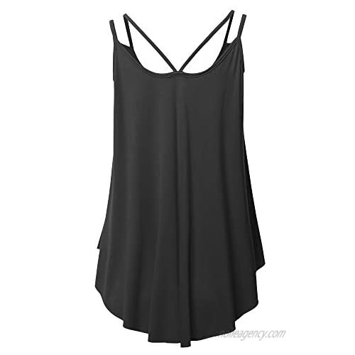 SSOULM Women's Loose Fit Flowy V Neck Sexy Pleated Cami Tank Top with Plus Size