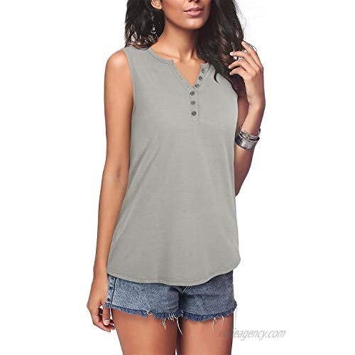 STYLEWORD Women's V Neck Sleeveless Tank Top Summer Loose Fit Henley Shirts Casual Button Tee