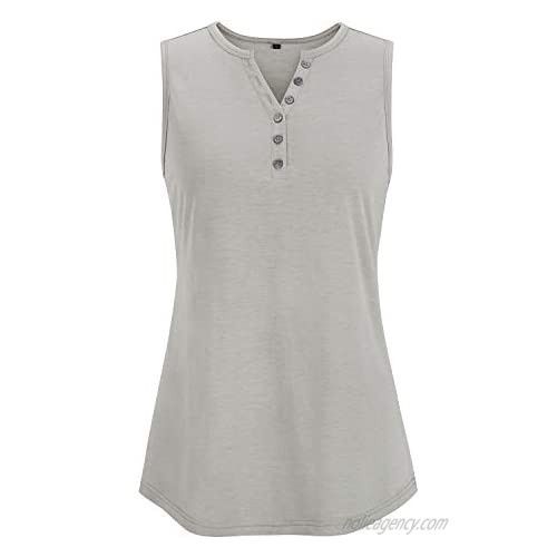 STYLEWORD Women's V Neck Sleeveless Tank Top Summer Loose Fit Henley Shirts Casual Button Tee