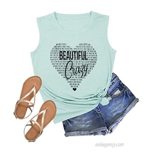 TAKEYAL Beautiful Crazy Country Music Tank Tops Women Concert Funny Letter Printed Graphic Casual Tee Shirts