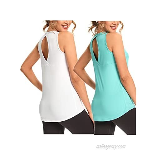 Taze'ne Gym Exercise Athletic Yoga Tops for Women Running Yoga Shirts with Sleeveless Keyhole Open Back (Pack of 2)