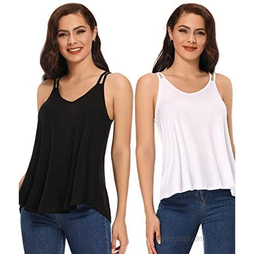 unbrand Ciijune Women's Flowy V Neck Casual Sexy Summer Spaghetti Strap Sleeveless Tank Top(Pack of 2)