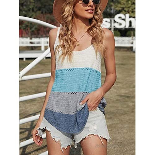 Uusollecy Womens Knit Tank Tops Summer Strap Tanks Casual Loose Sleeveless Tops Camis Blouse Shirts