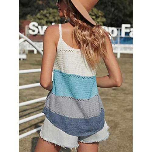 Uusollecy Womens Knit Tank Tops Summer Strap Tanks Casual Loose Sleeveless Tops Camis Blouse Shirts