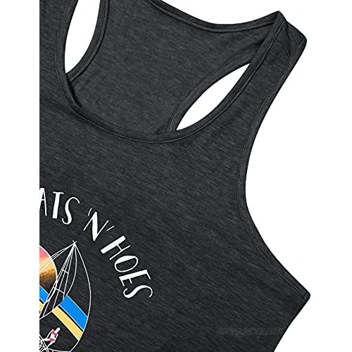Womens Boats Vintage Tank Top Letter Print Vacation Shirt Vest Summer Casual Graphic Sleeveless Racerback T-Shirt