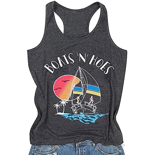 Womens Boats Vintage Tank Top Letter Print Vacation Shirt Vest Summer Casual Graphic Sleeveless Racerback T-Shirt