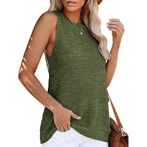 Womens Summer Sleeveless Tunic Top Flowy Sweater Tank Shirts Cute Crewneck Shirt Casual Crochet Knit Tops