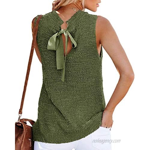 Womens Summer Sleeveless Tunic Top Flowy Sweater Tank Shirts Cute Crewneck Shirt Casual Crochet Knit Tops