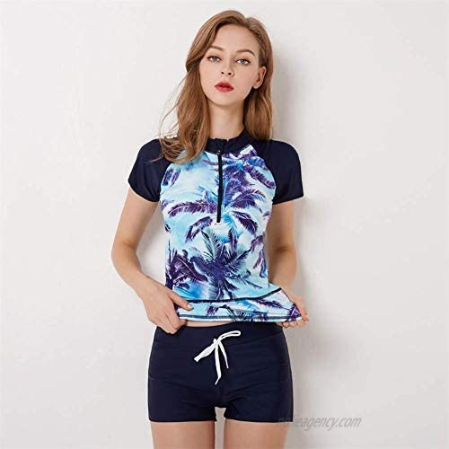 Adorall Short Sleeve Rash Guard for Women UV Protection Printed Surfing Swimsuit Two Piece Swimwear Bathing Suit
