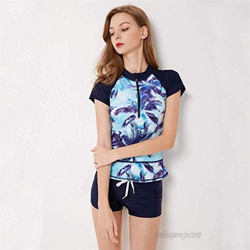 Adorall Short Sleeve Rash Guard for Women UV Protection Printed Surfing Swimsuit Two Piece Swimwear Bathing Suit