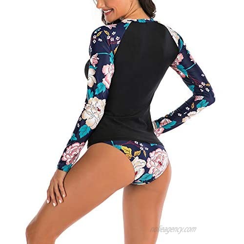 BeneGreat Womens Long Sleeve Vibrant Print Rashguard Shirt Side Ties Color Block Tankini Swimsuit