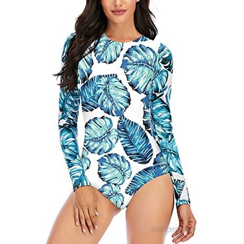 Bong Buy Women's One Piece Swimsuits Zip up Floral Long Sleeve Rash Guard Swimwear