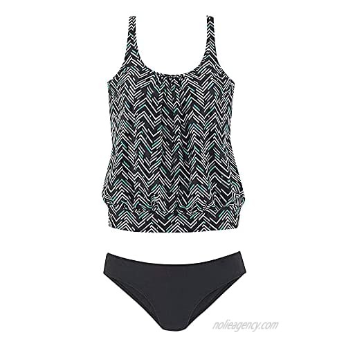 Fankle Womens Casual Tankini Swimsuits Crew Neck High Waisted Swimming Suits Tummy Control Two Piece Bathing Suits Swimwear
