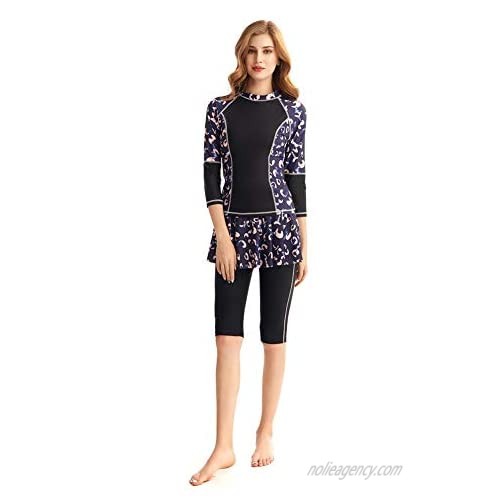 KXCFCYS Womens Long Sleeve Rashguard Shirt Color Block Print Tankini Swimsuit