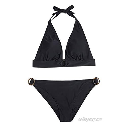 LongayS Women's Swimsuit Tie Front Bikini Splicing Printed Two-Piece Swimsuit