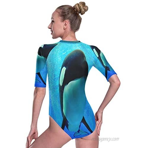 SLHFPX Zip Front Surf Rashguard Swimsuit Killer Whale UV Protection Swimwear Wetsuit