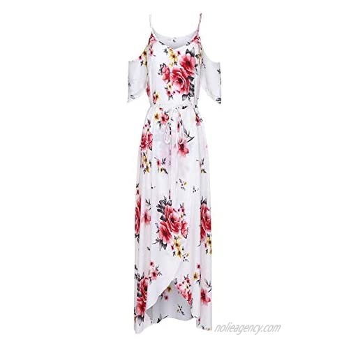 wodceeke V-Neck Strapless Short-Sleeve Maxi Dress for Women Boho Floral Plus Size Dress Maternity Beach Split Dress
