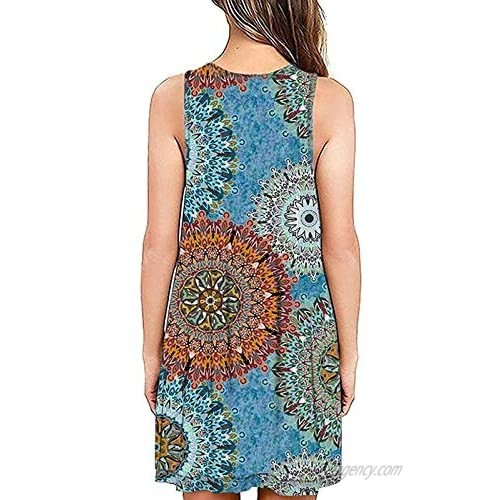 Women Summer Sleeveless Casual Pocket Dresses Beach Cover Up Print Tank Dress