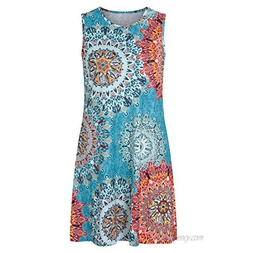 Women Summer Sleeveless Casual Pocket Dresses Beach Cover Up Print Tank Dress