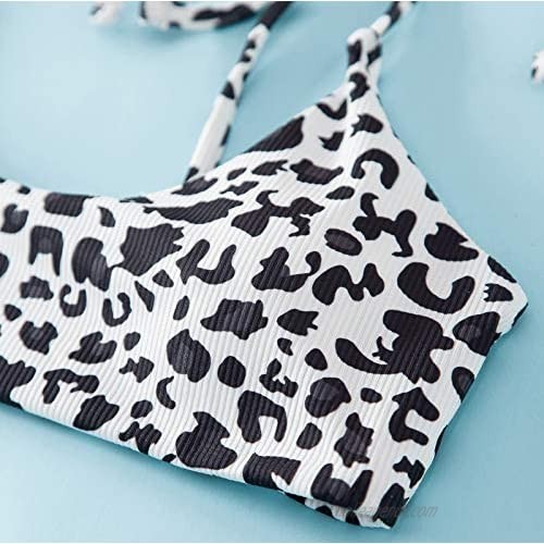 Women's 2 Piece Triangle Bikini High Cut Bathing Suit Cute Leopard Print Swimsuit Adjustable Brazilian Swimwear
