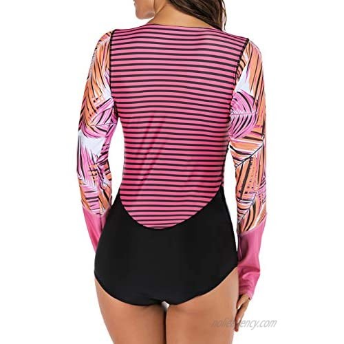 Womens Long Sleeve One Piece Surf UV UPF 50+ Sun Protection Rash Guard Swimsuit