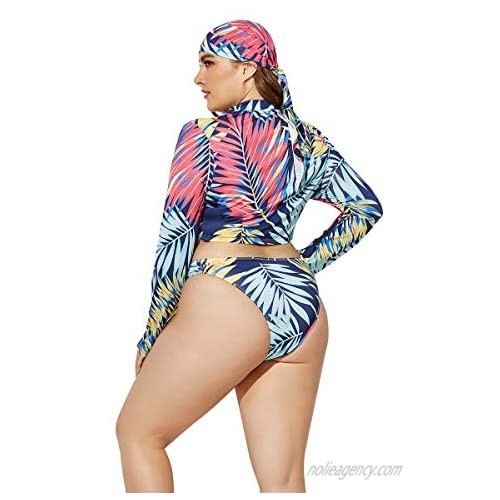 Women's Plus Size Long Sleeve Rash Guard UPF 50+ UV Sun Protection Two Piece Swimsuit Tankini Sets Bathing Suits