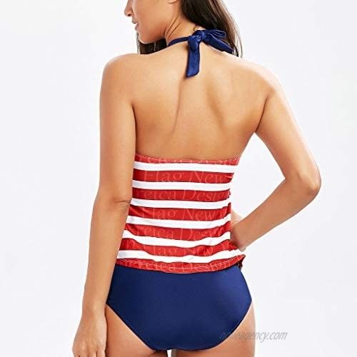 XINXX Tankini Swimsuits for Women Retro Bathing Suits Two Pieces Modest Swimming Wear Sports Tops American Flag Bikini