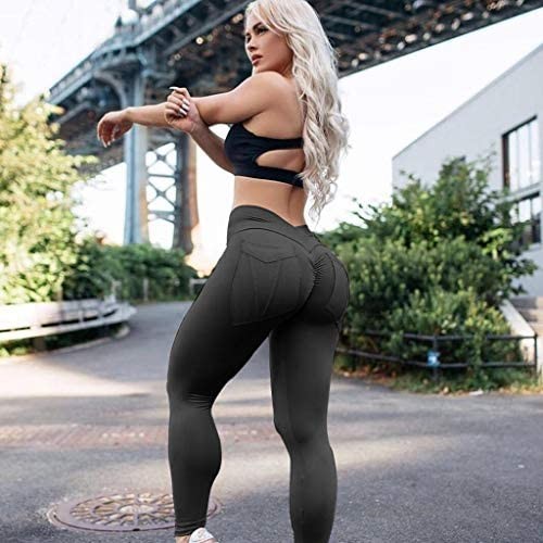 XUETON Womens High Waisted Yoga Pants Solid Color Workout Ruched Butt Lifting Stretchy Leggings Textured Booty Tights