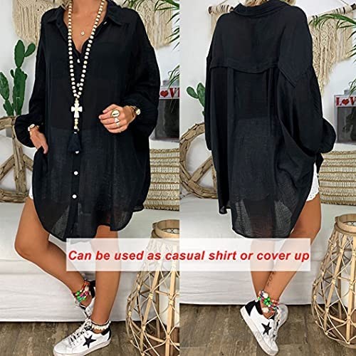AI'MAGE Swim Cover Up for Women Long Sleeve Sexy Swimsuit Button Down Beach Shirt Casual Blouse