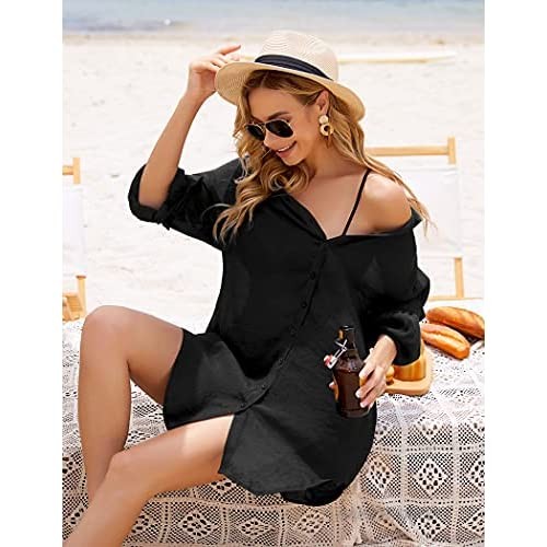 AI'MAGE Swim Cover Up for Women Long Sleeve Sexy Swimsuit Button Down Beach Shirt Casual Blouse
