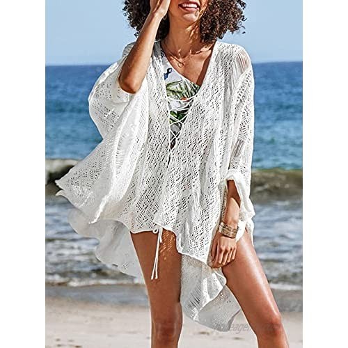 Babalet Women's Knitted Lace Bathing Suit Cover Up for Beach Summer Bikini Coverups Pool Swimwear Crochet Dress White