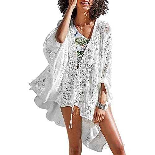 Babalet Women's Knitted Lace Bathing Suit Cover Up for Beach Summer Bikini Coverups Pool Swimwear Crochet Dress  White