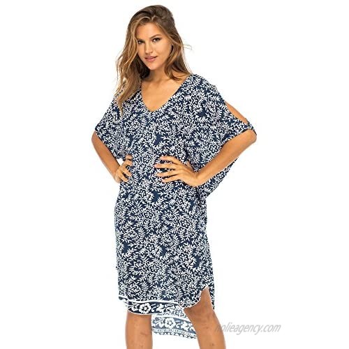 Back From Bali Womens Cold Shoulder Dress Beach Cover Up Casual Short Sleeve Floral Tunic Sundress